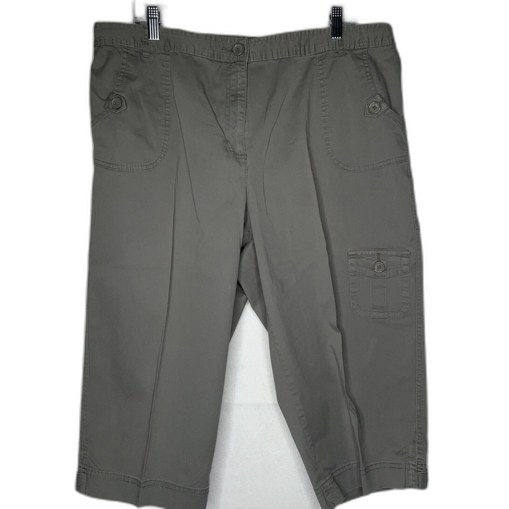 Karen Scott Womens Capri Khaki Pants Size 18 Partial Elastic Waist Gray Hiking